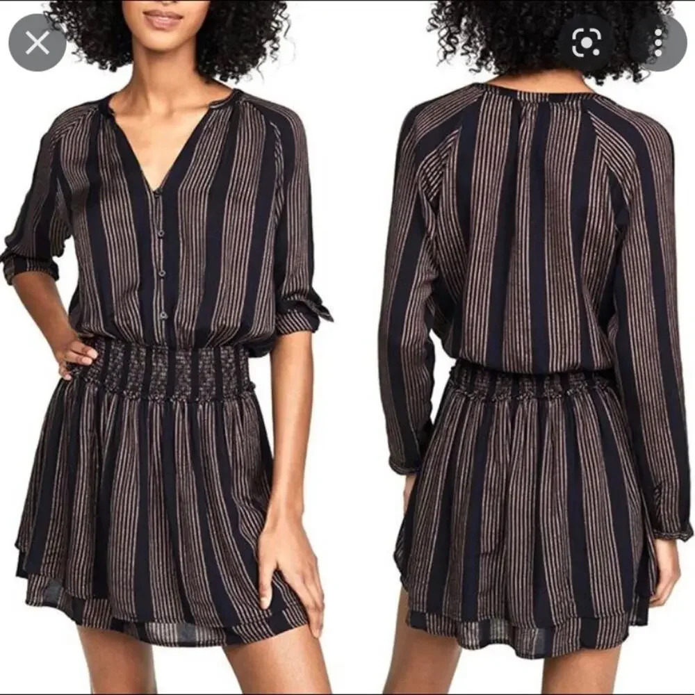 Rails Jasmine Midas Dress Stripe Black and Gold Size Small